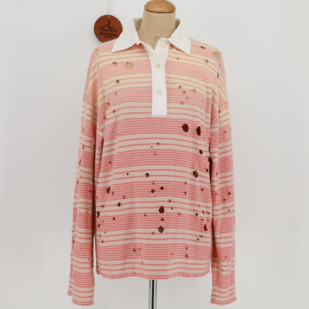 Acne Studios Epola Top Distressed Striped Rugby Polo Shirt XS Oversized Grunge